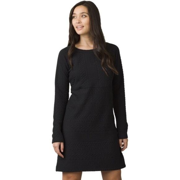 prAna Black Macee Long Sleeve Jaquard Knit Dress Size Large - Picture 1 of 4